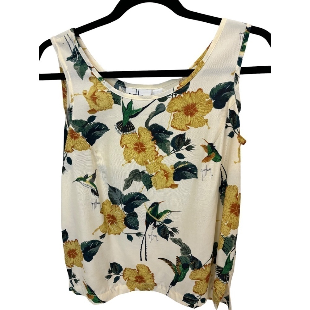 GUY HARVEY 100% Rayon Handcrafter Yellow Floral Tank Top Size Small